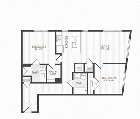 a schematic floor plan of a 1 bedroom apartment
